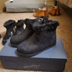 Little Girls Black Suede Glitter Ankle Boots 