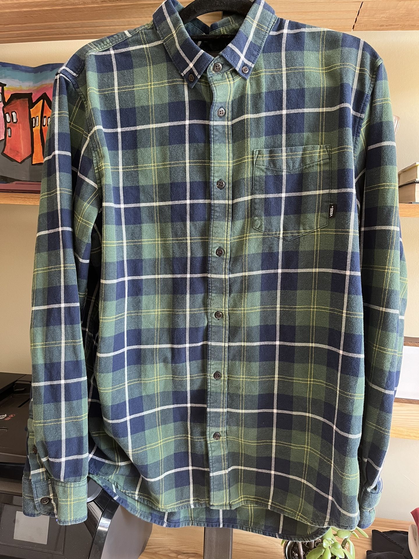 Vans  Off The Wall Men’s Size Large Blue And Green Check Flannel