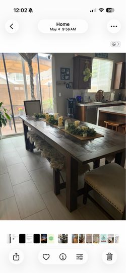 Real wood table w 2 benches and 2 chairs