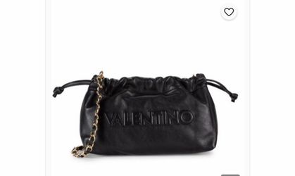Valentino Black Leather Drawstring Crossbody Bag