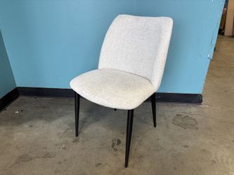 PK SPACES Ivory Chenille Dining Chair with Black Tapered Legs