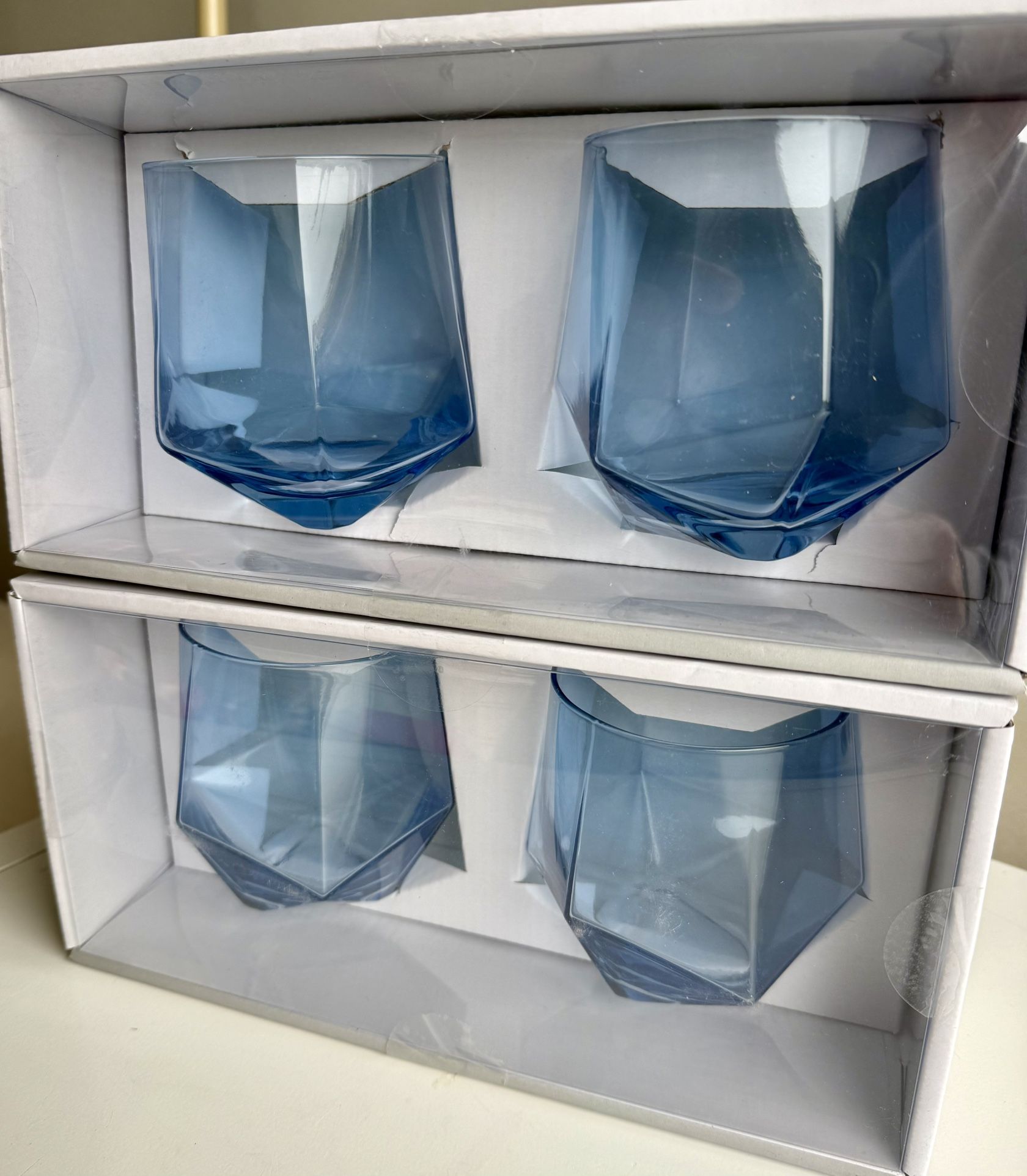 2 Tabletops Gallery Facet DOF Glass Sets in Blue