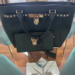 MK Green Leather Bag And Wallet 