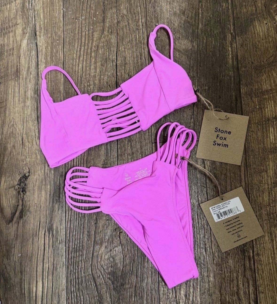 Nwt STONE FOX SWIM bikini set. Enzo Bottoms xs, Dario Top Small, GRANITA color