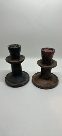two hand-turned candlestick holders