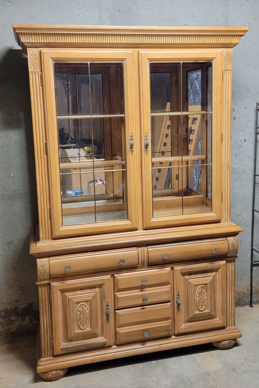 Wood Curio / China Cabinet - Glass Shelves - Lighted