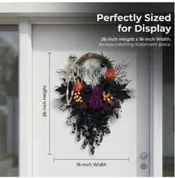 Halloween Gothic Skull Wreath – 26” Spooky Front Door Decor