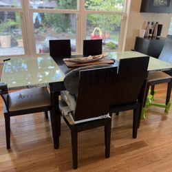Adjustable Wood And Glass Dinner Table