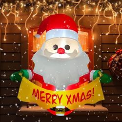 4 FT Christmas Window Inflatable Outdoor Decorations Inflatable Santa Claus with Merry Xmas Yard Decorations for Indoor Outdoor Home Holiday D