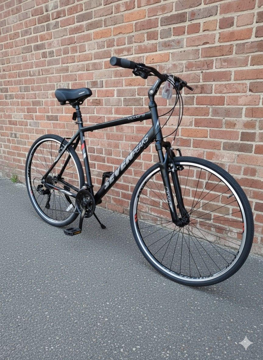 NEW 21" XL SEVEN PEAKS VICTORY S MATTE BLACK 21 SPEED COMFORT FITNESS HYBRID BIKE