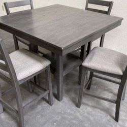 ✅️✅️5 pc gray finish wood and fabric counter height dining table set✅️✅️