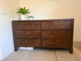 West Elm Dark Wood 6-Drawer Dresser & night stands