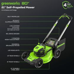 Greenworks 80V 21" Self-Propelled Cordless Lawn Mower