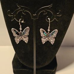 New Silver Turquoise Butterfly Earrings 