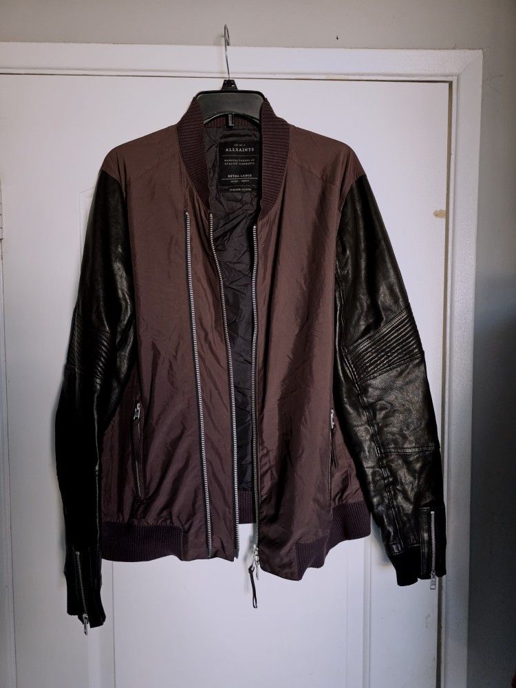 Men's XL Burgundy Leather Jacket All Saints