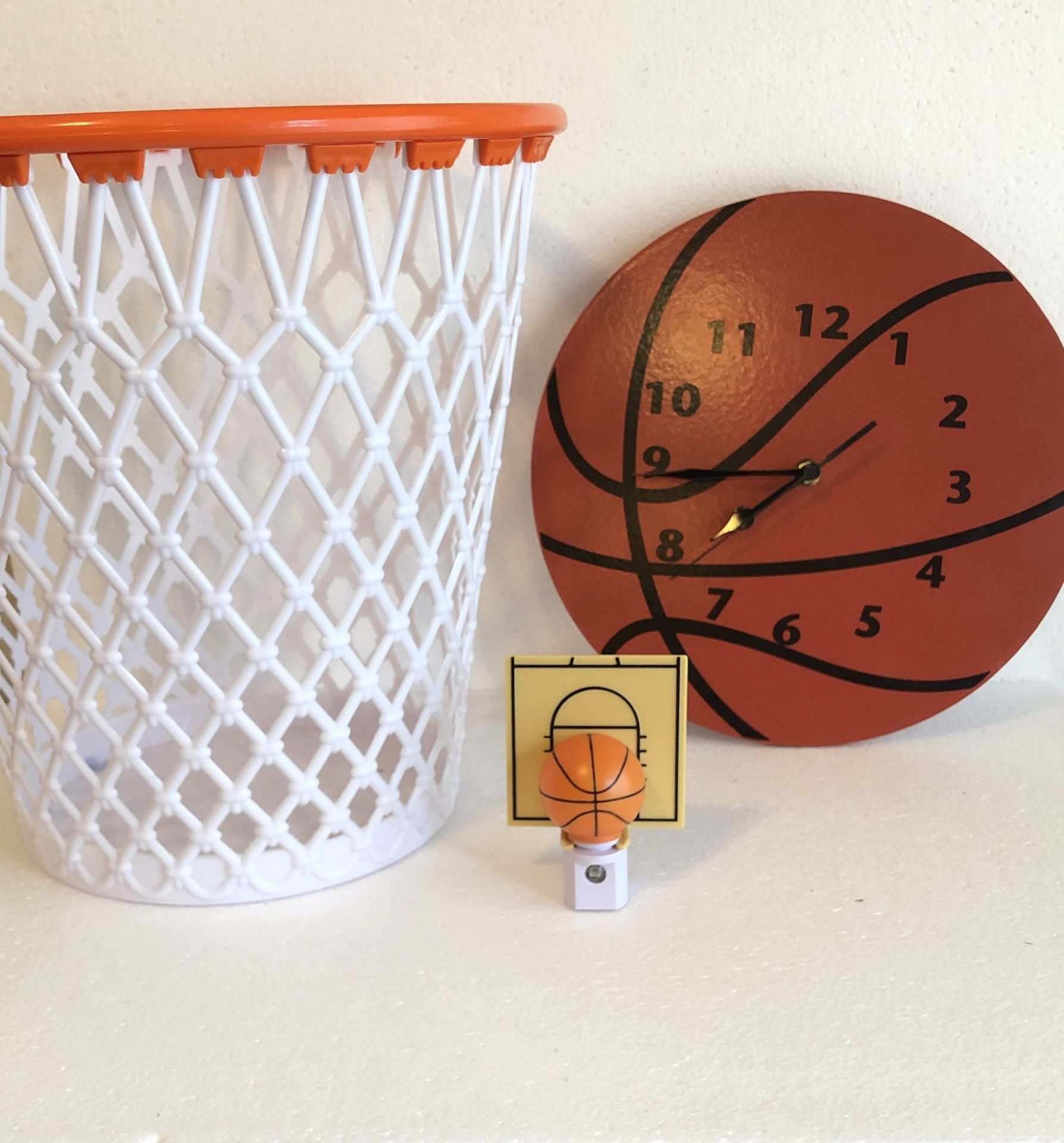 Basketball clock wastebasket & night light sports room decor
