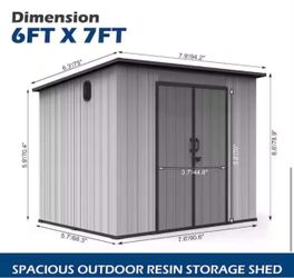 (H-2-30)7.9 ft. W x 6.3 ft. D Resin Outdoor Storage Shed (Missing 4 door hinges. Replacement hinges can be bought at Home Depot. Price reflects the mi