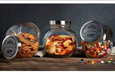 Mason jar canister set, 3 PC. Tilted glass, NEW
