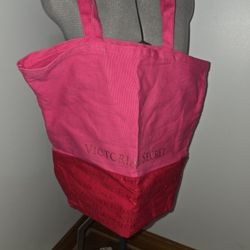 Victorias Secret Canvas Bag Red Pink Metallic  Tote