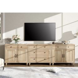 3-in-1 TV Console Table with 5 Drawers and 4 Doors