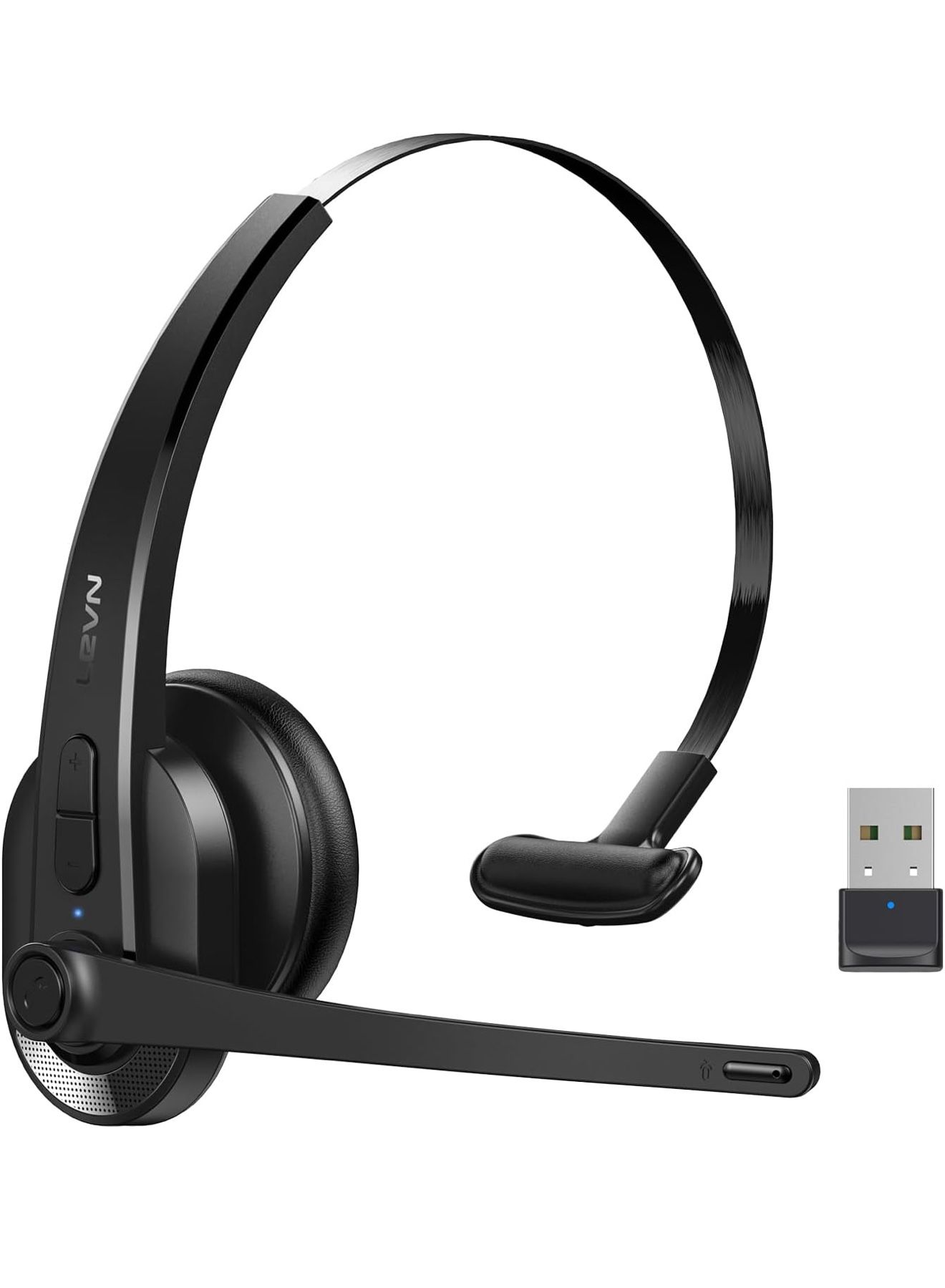 Wireless Headset with Mic for Work, Bluetooth Headset with Microphone-AI Noise Cancelling, Single-Ear Wireless Headphones with Mic & USB Dongle for PC