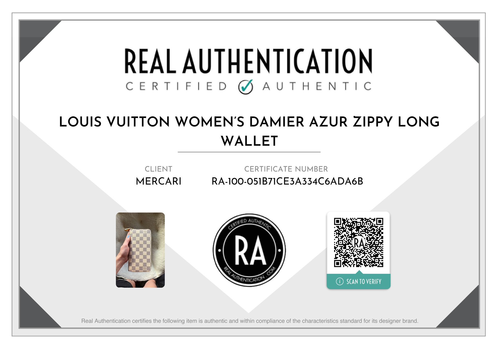 Authenticated Used Louis Vuitton LOUIS VUITTON Damier Azur Zippy