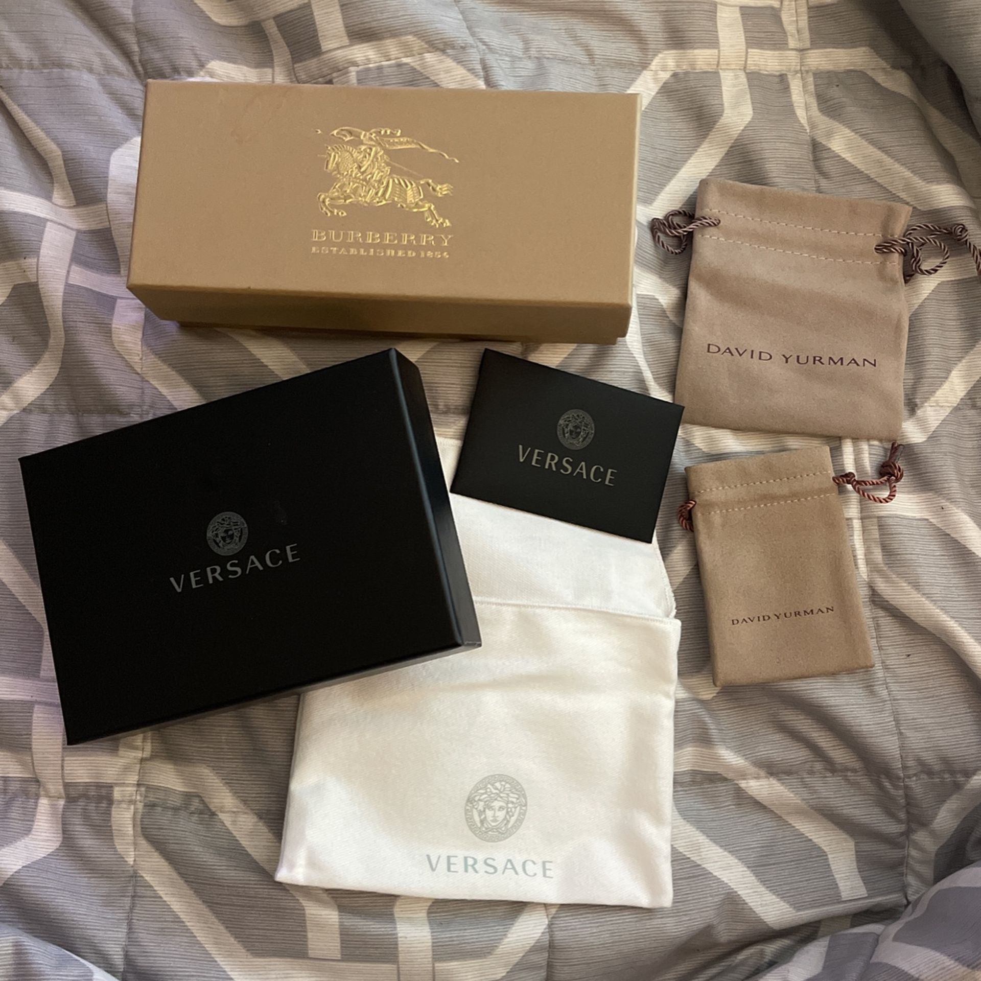Designer Boxes And Bags. Versace, Burberry, David Yurman