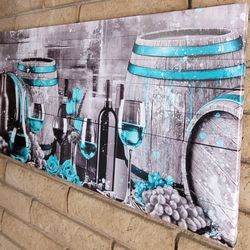 40x20" Canvas Wall Art Whiskey Barrel Teal