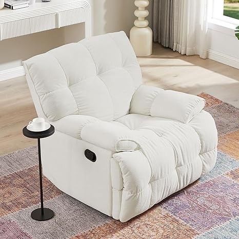 Swivel Rocker Recliner Chair Antiskid Fabric Single Sofa Reclining Chair for Living Room - Cream