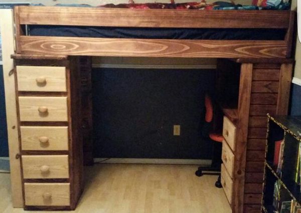 Solid Wood Loft Bed W Desk Dresser Bookshelves For Sale In