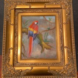 Two original parrot oil on canvas paintings.