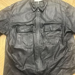 Frame Men's Lambskin Leather Modern Short Sleeve Full Zip Shirt Jacket XLarge