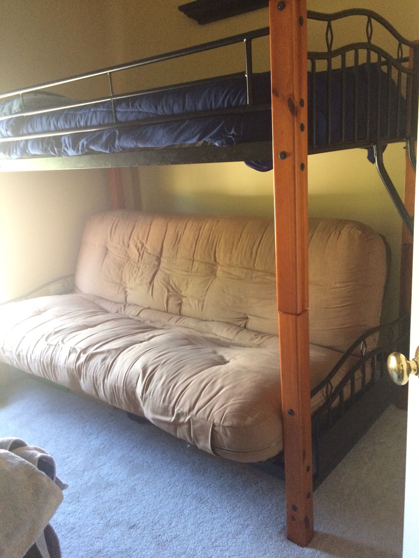 TWIN BUNK BED OVER FULL SIZED FUTON