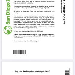 2 Tickets Access To San Diego Zoo Or Safari park 