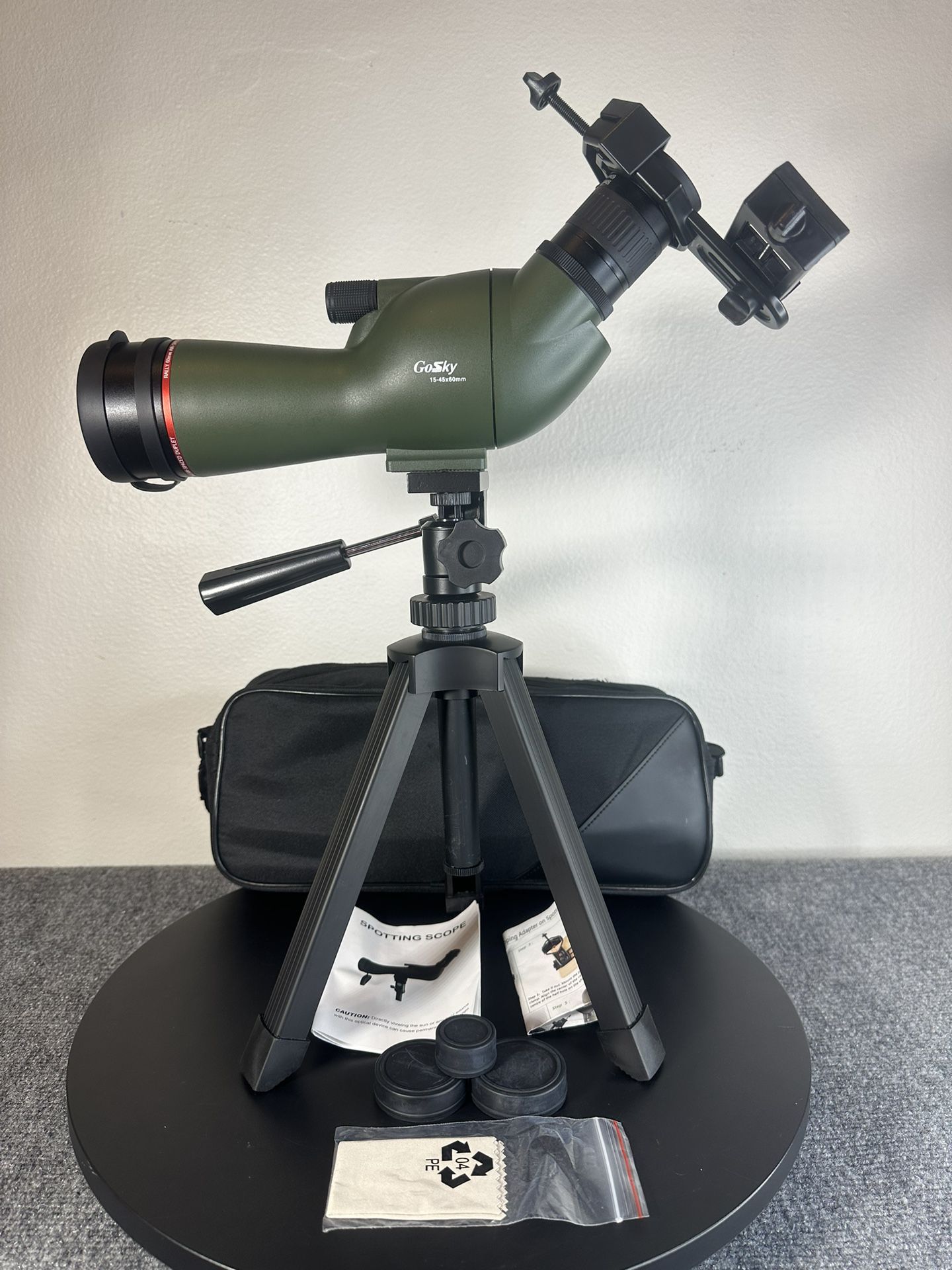 Gosky 15-45x60 mm Spotting Scope with Tripod, Carrying Bag & Phone View