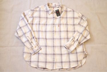 Levi's Men's XXL NWT Relaxed Fit Plaid Flannel Button-Up Shirt Cream 100% Cotton