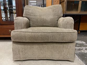 Sandy Upholstered Armchair w/ Rolling Ottoman