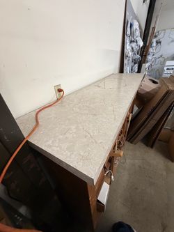 Workbench with Marble-Look Laminate Top