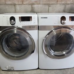 Samsung Front Loading Washer And Stackable Gas Dryer Set 