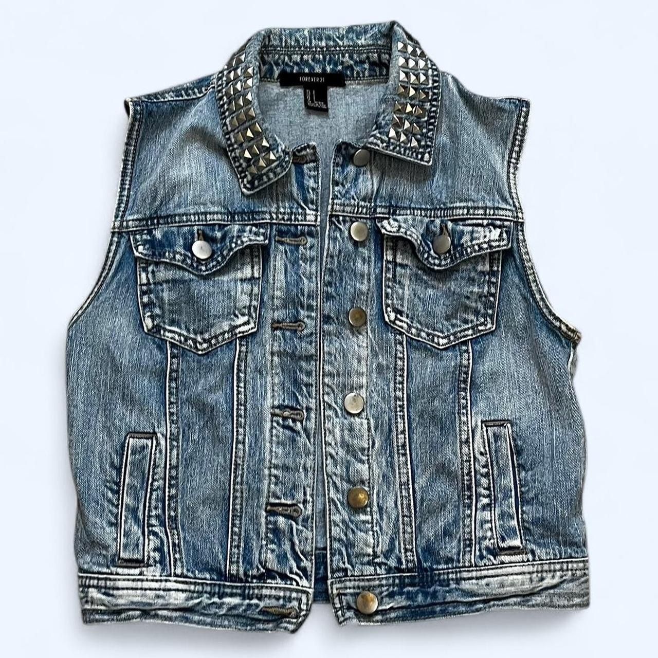 Forever 21 Small Blue Studded Jean Denim Vest