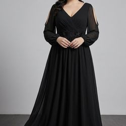 Ever Pretty Black Chiffon V-Neck Maxi Dress with Beaded Waist