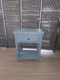 Teal Wood Nightstand with Drawer and Shelf