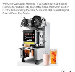 Cup Sealer Machine - Full Automatic Cup Sealing Machine for Bubble Milk Tea Coffee Shop, 90/95mm Caliber Electric Boba Sealing Machine Seals 500-600 C