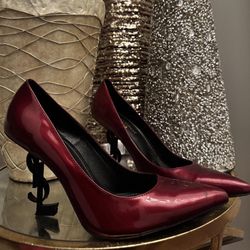 Saint Laurent Burgundy Patent Logo Heels 