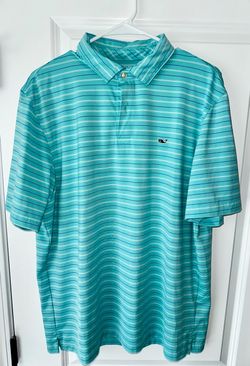 New Vineyard Vines Light Blue Striped Performance Polo Large