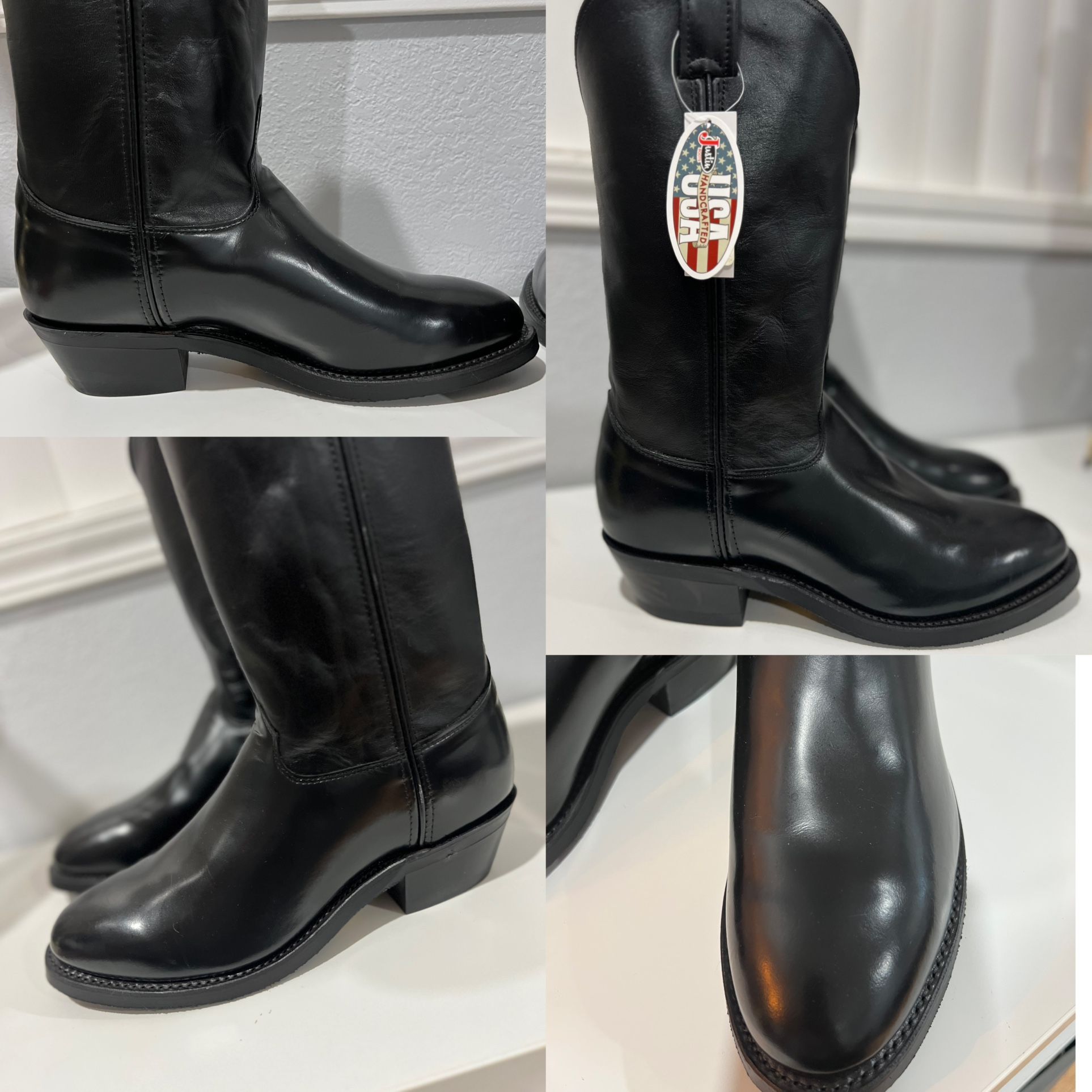 Men's JUSTIN Vibram black leather boots resist oil/no mark