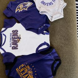 Baltimore Ravens Baby Onesies (4) – Infant Size 0-3 months