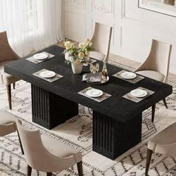 63 in. Black Wood Rectangle Large Pedestal Dinning Room Dining Table Seats 6 Modern Farmhouse