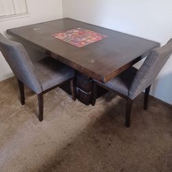 Brown adjustable Dining Room Table With Turtle Shell Bottom/ w 2 Chairs 
