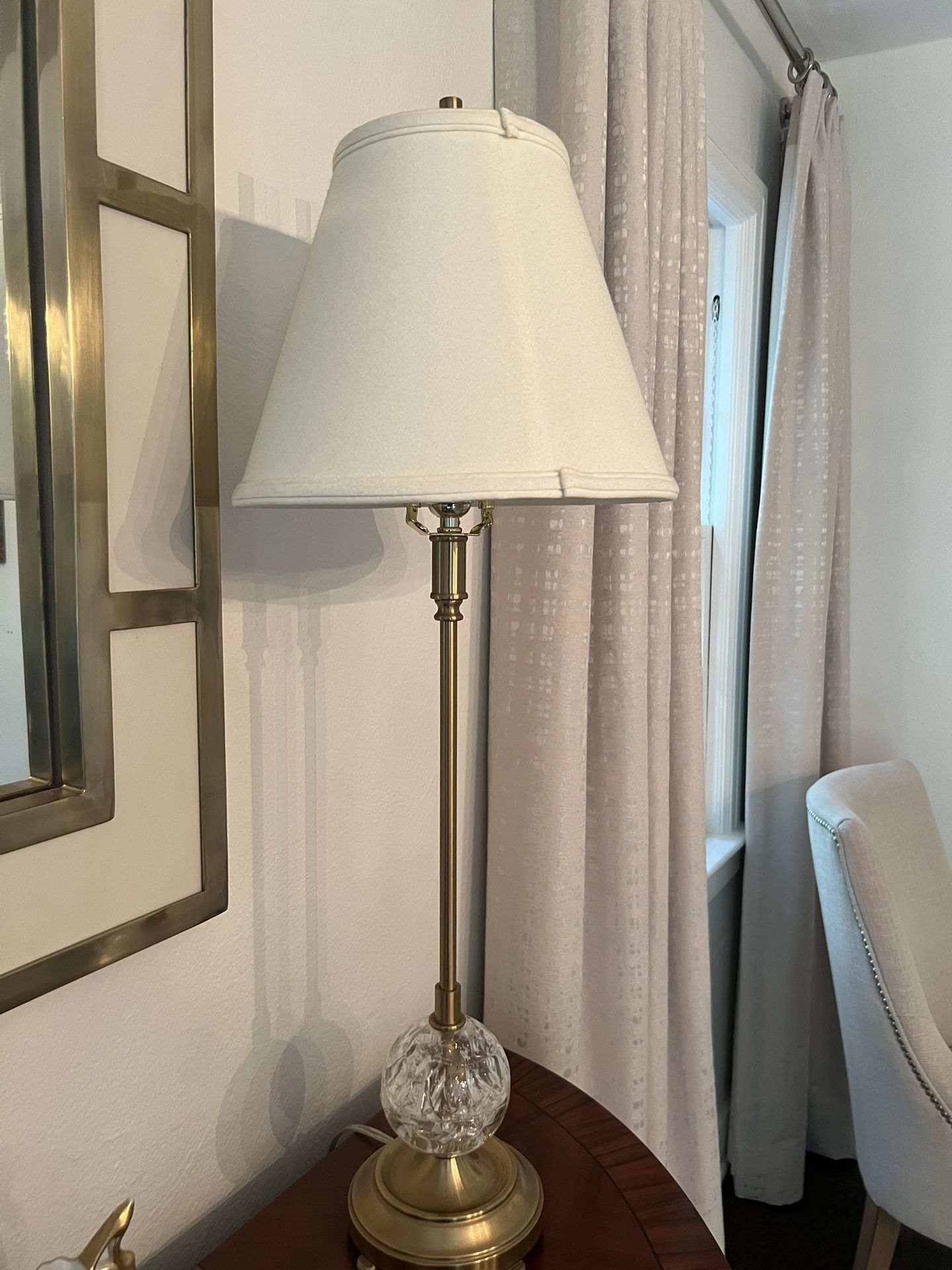 Gorgeous Pair of Candlestick Lamps in Excellent Condition Brass and Glass 6.5 base x 33”h Smoke free household